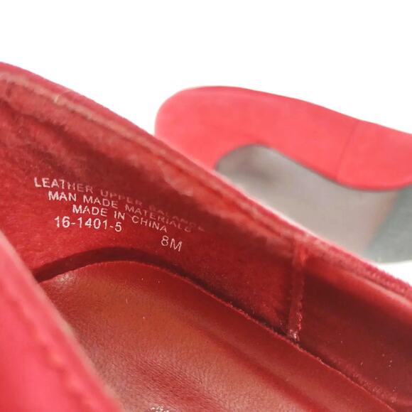 COUP D'ETAT Women's 8 Red Suede Leather 3" Heels, Rhinestone Pointed Square Toe - Picture 4 of 9